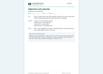 Englisch: Adjektive und Adverbien – kostenloses Arbeitsblatt mit Lösungen (PDF)