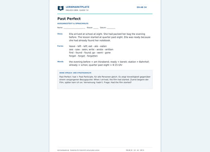 Englisch: Past Perfect üben – kostenloses Arbeitsblatt mit Lösungen (PDF)