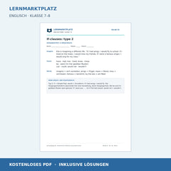 Englisch: If-Sätze Typ 2 – kostenloses Arbeitsblatt mit Lösungen (PDF)