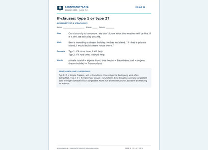 Englisch: If-Sätze Typ 1 oder 2 – kostenloses Arbeitsblatt mit Lösungen (PDF)