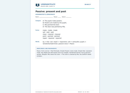 Englisch: Passiv in Gegenwart und Vergangenheit – kostenloses Arbeitsblatt mit Lösungen (PDF)