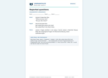 Englisch: Indirekte Fragen auf Englisch – kostenloses Arbeitsblatt mit Lösungen (PDF)