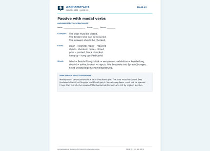Englisch: Passiv mit Modalverben – kostenloses Arbeitsblatt mit Lösungen (PDF)