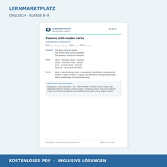 Englisch: Passiv mit Modalverben – kostenloses Arbeitsblatt mit Lösungen (PDF)