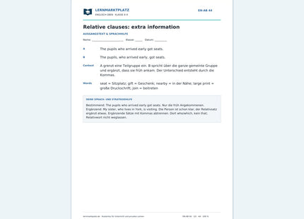 Englisch: Ergänzende Relativsätze – kostenloses Arbeitsblatt mit Lösungen (PDF)