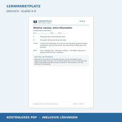 Englisch: Ergänzende Relativsätze – kostenloses Arbeitsblatt mit Lösungen (PDF)