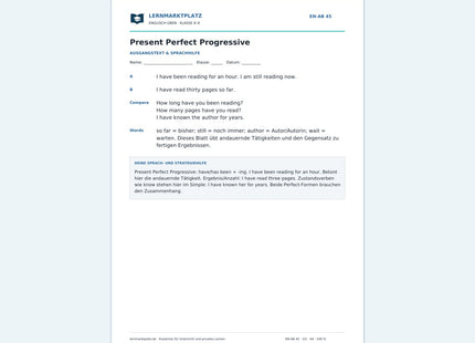 Englisch: Present Perfect Progressive – kostenloses Arbeitsblatt mit Lösungen (PDF)