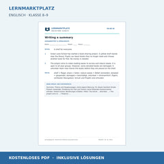 Englisch: Eine Summary schreiben – kostenloses Arbeitsblatt mit Lösungen (PDF)