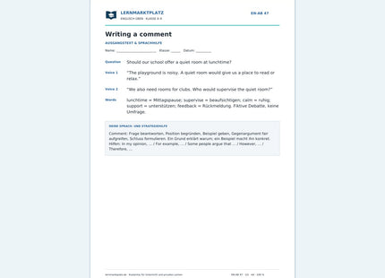 Englisch: Einen Comment schreiben – kostenloses Arbeitsblatt mit Lösungen (PDF)
