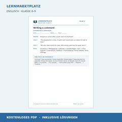 Englisch: Einen Comment schreiben – kostenloses Arbeitsblatt mit Lösungen (PDF)