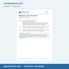 Englisch: Sprachmittlung Deutsch–Englisch für Klasse 8–9 – kostenloses Arbeitsblatt mit Lösungen (PDF)