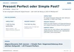 Present Perfect oder Simple Past? – Englisch Lernkarte A5