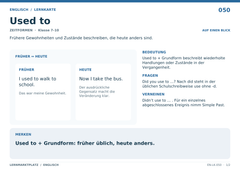 Used to – Englisch Lernkarte A5