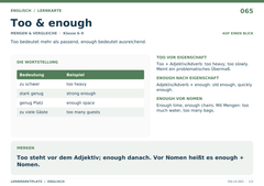 Too & enough – Englisch Lernkarte A5