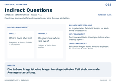 Indirect Questions – Englisch Lernkarte A5