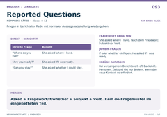 Reported Questions – Englisch Lernkarte A5