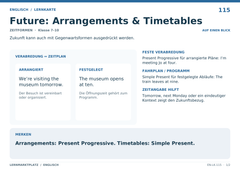 Future: Arrangements & Timetables – Englisch Lernkarte A5