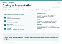 Giving a Presentation – Englisch Lernkarte A5