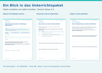 Einblick in das Fabelpaket: Figuren mit Textbelegen deuten, Lehren begründen und eigene Texte gestalten