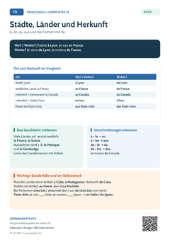 Französisch Städte und Länder - Präpositionen | Lernposter A4 & A3 (PDF)
