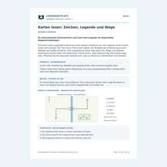 Karten lesen: Zeichen, Legende und Wege – kostenloses Geografie-Arbeitsblatt mit Lösungen (PDF)