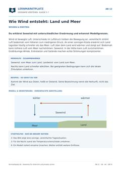Wie Wind entsteht: Land und Meer – kostenloses Geografie-Arbeitsblatt mit Lösungen (PDF)