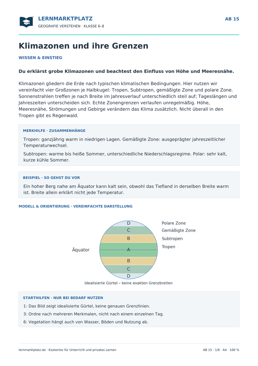 Klimazonen und ihre Grenzen – Vorschau des Arbeitsblatts