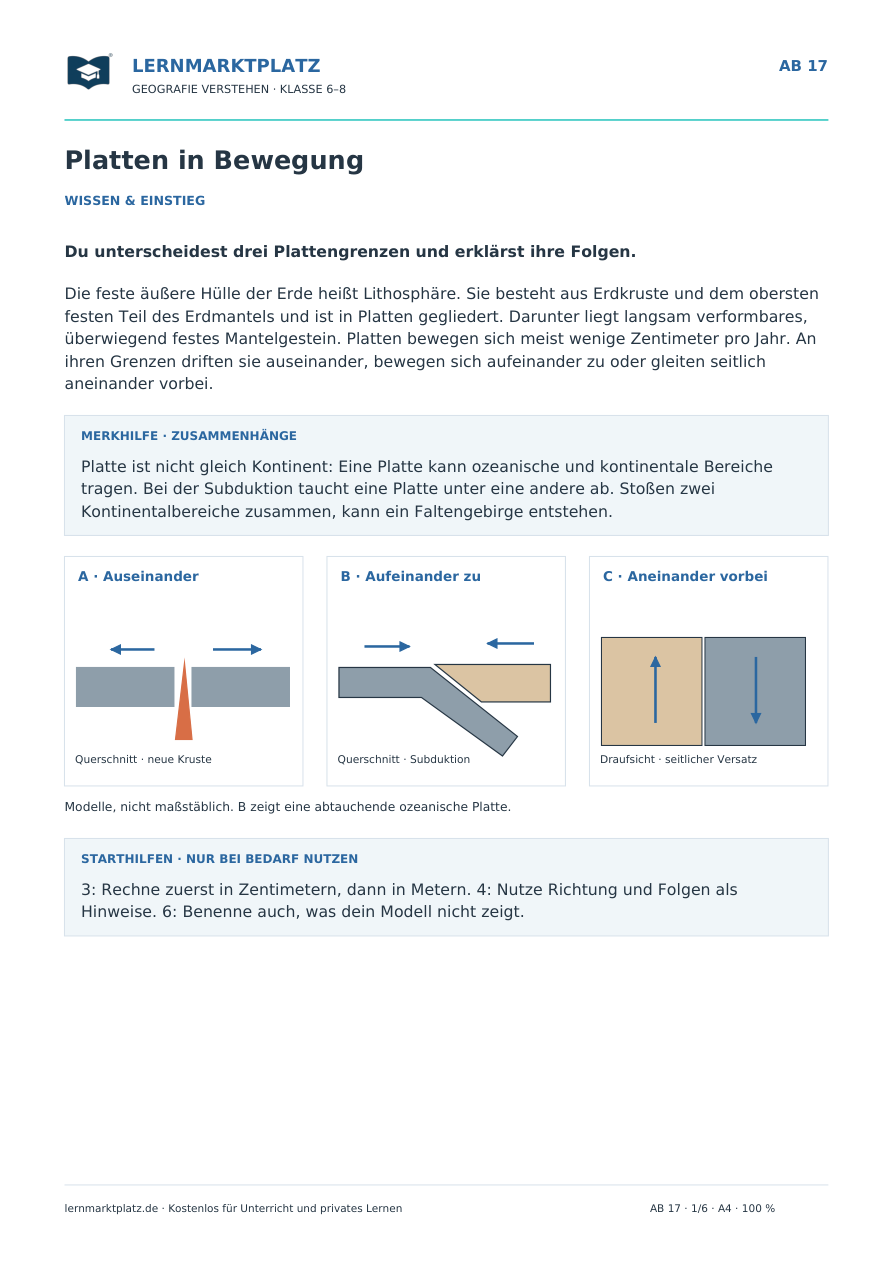 Plattentektonik: Platten in Bewegung – Vorschau des Arbeitsblatts