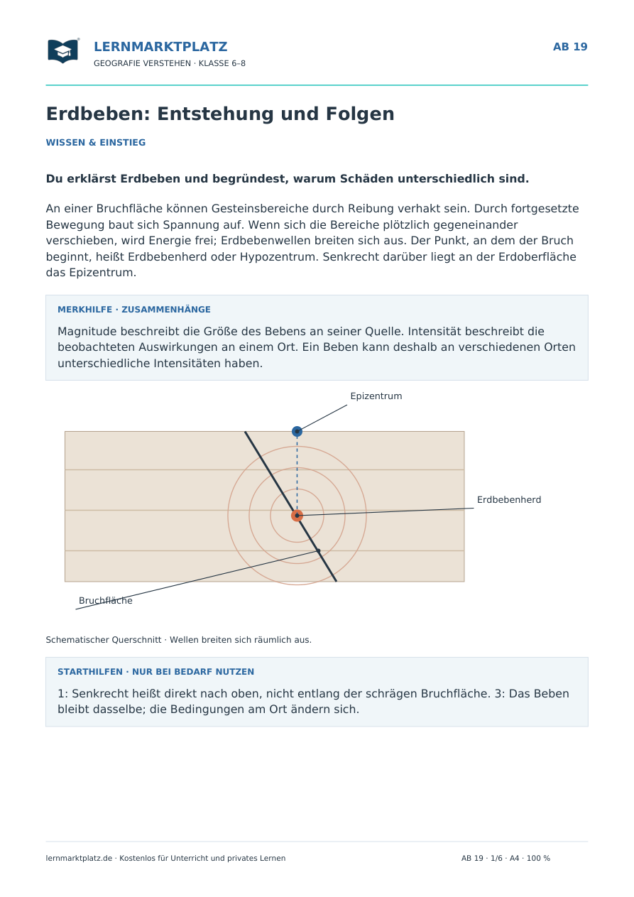 Erdbeben: Entstehung und Folgen – Vorschau des Arbeitsblatts