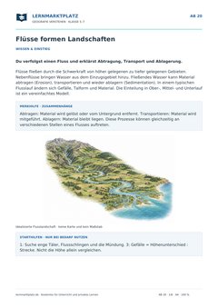 Flüsse formen Landschaften – kostenloses Geografie-Arbeitsblatt mit Lösungen (PDF)