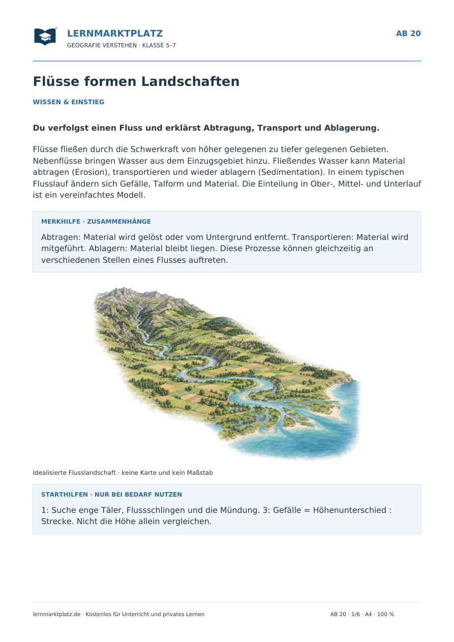 Flüsse formen Landschaften – Vorschau des Arbeitsblatts