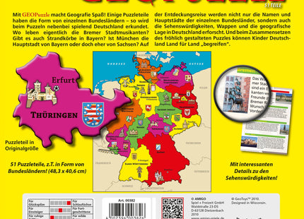 AMIGO GeoPuzzle Deutschland – Rückseite mit vollständiger Karte und Produktinformationen