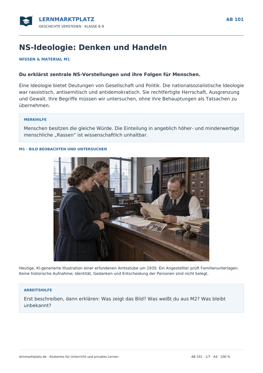Vorschau des Arbeitsblatts „NS-Ideologie: Denken und Handeln“ für Klasse 8–9