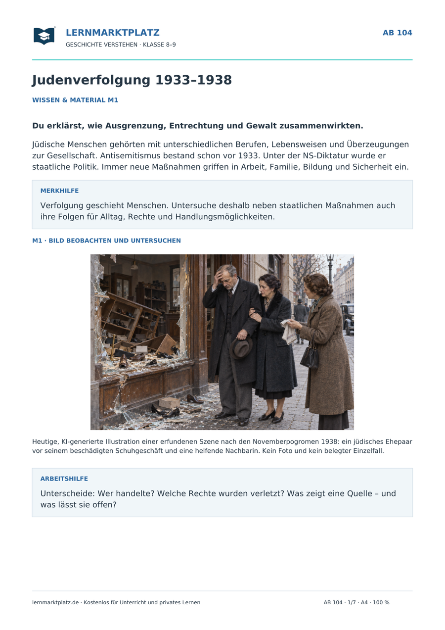 Vorschau des Arbeitsblatts „Judenverfolgung 1933–1938“ für Klasse 8–9