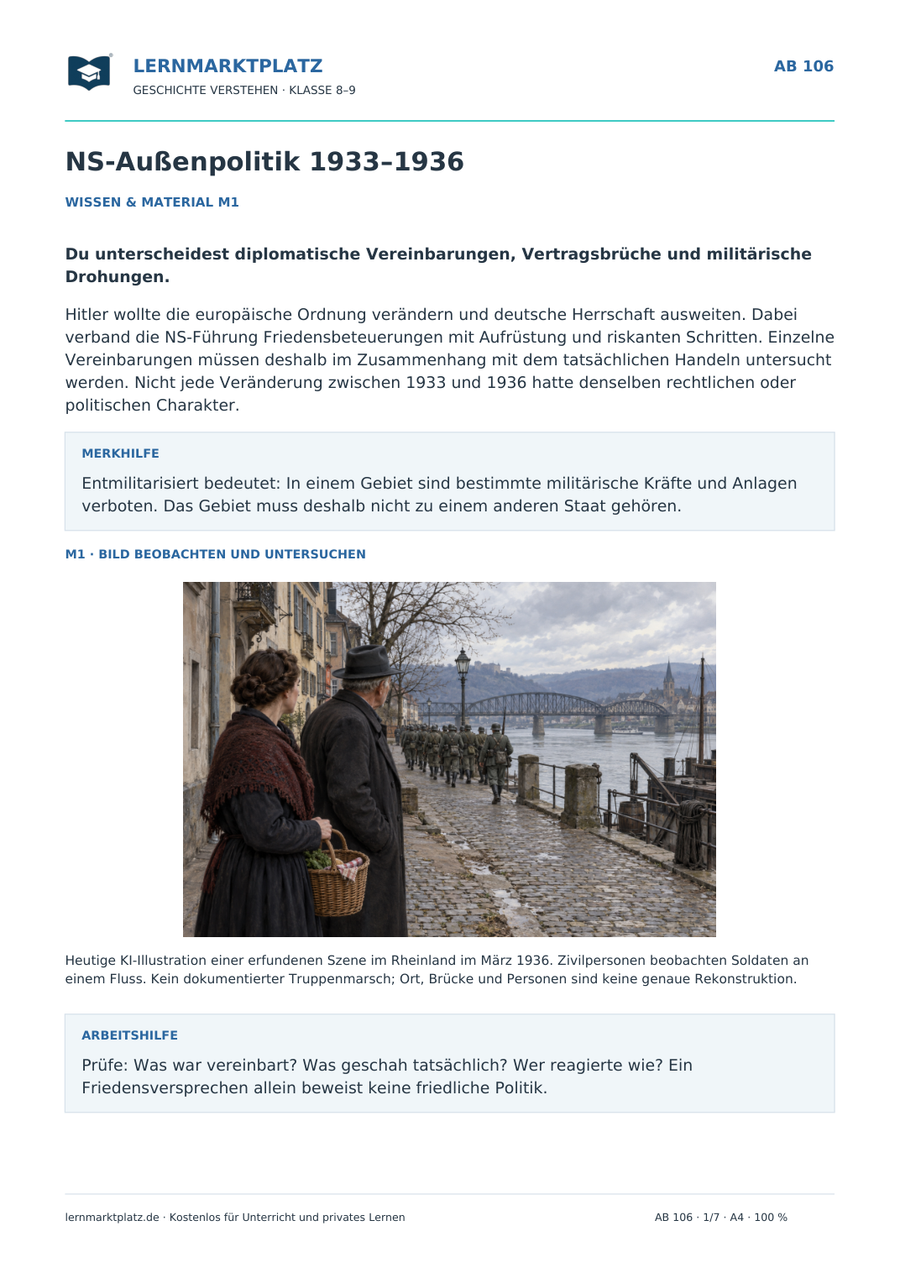 Vorschau des Arbeitsblatts „NS-Außenpolitik 1933–1936“ für Klasse 8–9