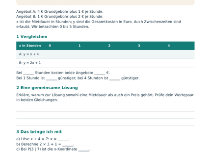 Lineare Gleichungssysteme lösen – Schülerblatt S1 mit Leihradvergleich und Wertetabelle