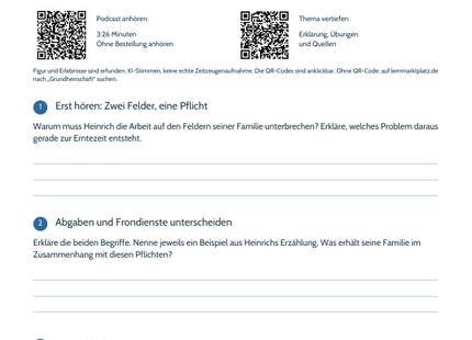 Hörarbeitsblatt Grundherrschaft mit Titelbild und QR-Codes