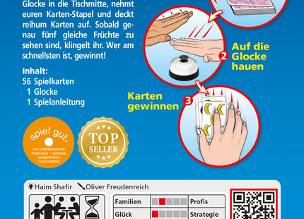 AMIGO Halli Galli – Schachtelrückseite mit Inhalt und Spielübersicht