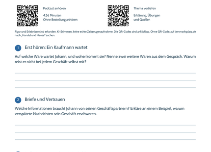 Hörarbeitsblatt Handel und Hanse mit Titelbild und QR-Codes