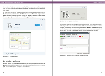 Let’s code Python: Beispielseiten 34 und 35 zur Installation und zum Start von Thonny