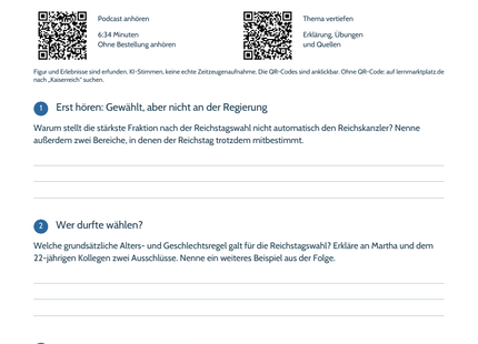 Hörarbeitsblatt Kaiserreich mit Titelbild und QR-Codes
