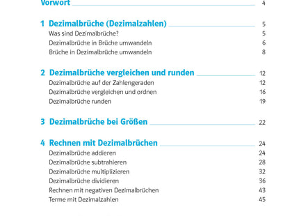 Inhaltsverzeichnis – Klett Rechnen mit Dezimalbrüchen, Klasse 6