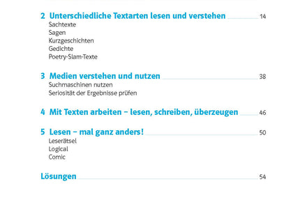 Inhaltsverzeichnis – Klett 10-Minuten-Training Deutsch Texte lesen und verstehen 6. Klasse