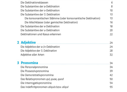 Inhaltsverzeichnis – Klett 10-Minuten-Training Latein Deklinationen 1./2. Lernjahr
