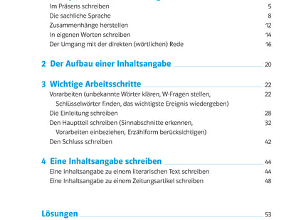 Klett 10-Minuten-Training Deutsch Inhaltsangabe – Klasse 6–8 – Inhaltsverzeichnis