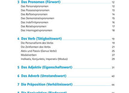Klett 10-Minuten-Training Deutsch Wortarten – Klasse 5/6 – Inhaltsverzeichnis