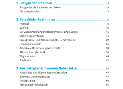 Klett 10-Minuten-Training Deutsch Satzglieder bestimmen – Klasse 5–7 – Inhaltsverzeichnis