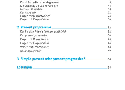 Klett 10-Minuten-Training Englisch Simple Present und Present Progressive – Klasse 5 – Inhaltsverzeichnis