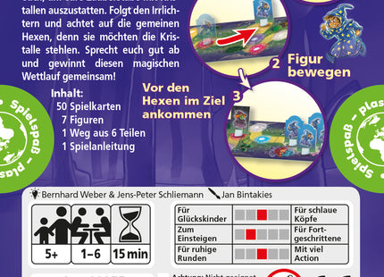 AMIGO Zauberzwerg – Schachtelrückseite mit Inhalt und Spielübersicht