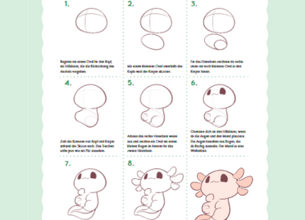 Manga Chibi – Beispielseite: Axolotl Schritt für Schritt zeichnen
